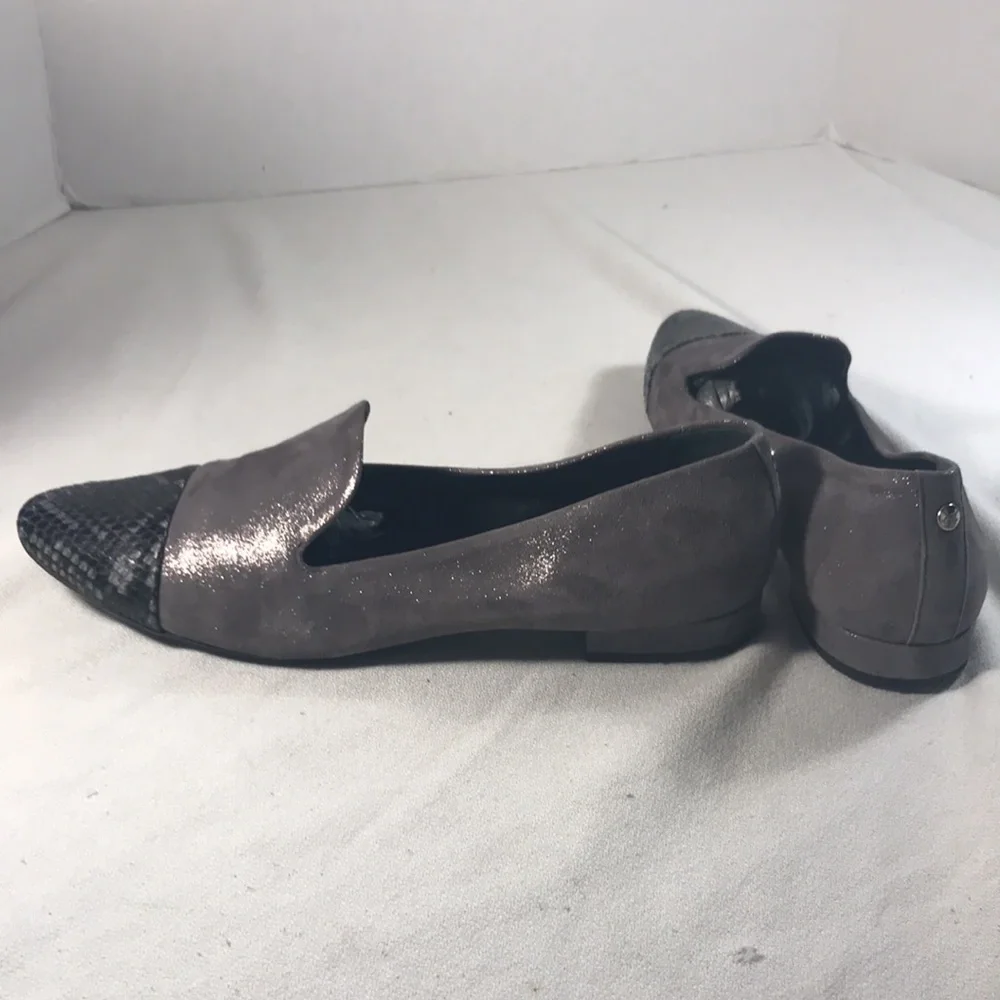 AGL Women's Dalia Sparkly Gray Suede With Gray & Black Reptile Cap Toe Loafers